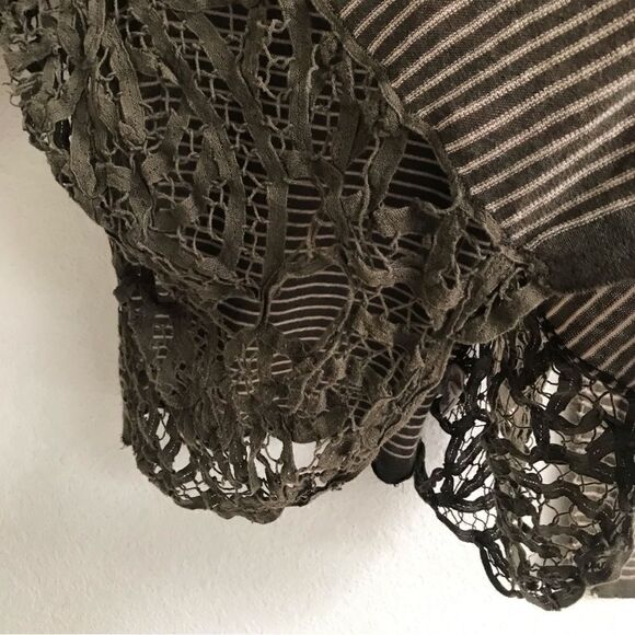 Free People striped olive green distressed grunge linen blend oversize sweater S - Picture 3 of 6